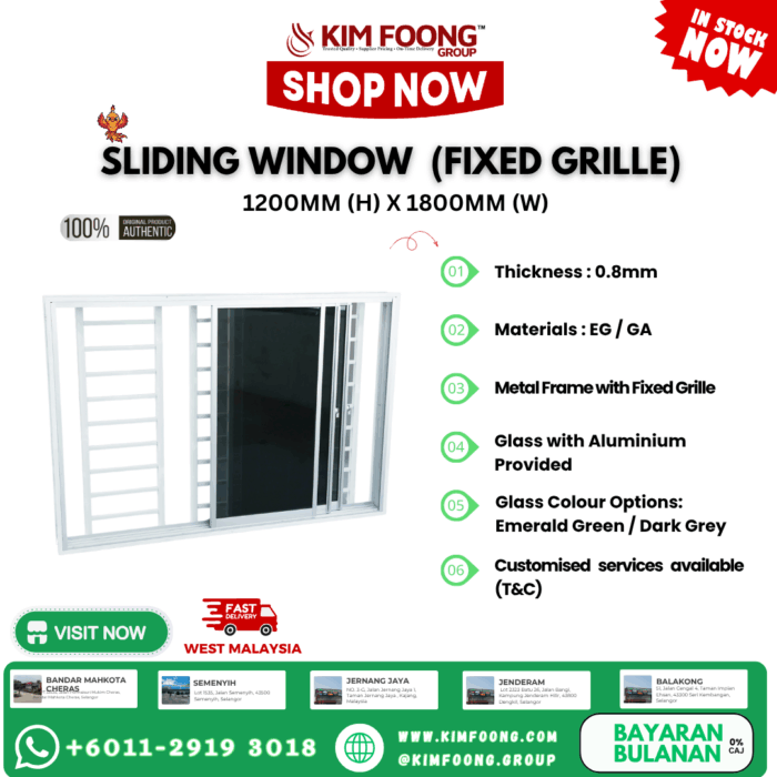 Sliding window (Fixed Grille) 1800mm Sliding Window