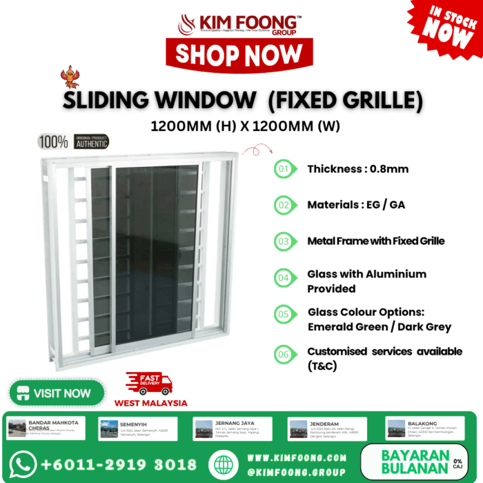 Sliding window (Fixed Grille) 1200mm (2) Sliding Window