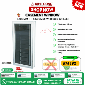 Casement 1200mm (h) x 600mm (w) (Fixed Grille)